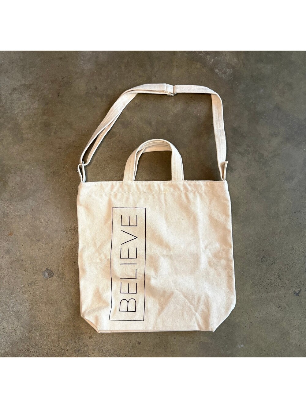 Baggu Canvas Tote Bag w/ Adjustable Strap 'BELIEVE' Print